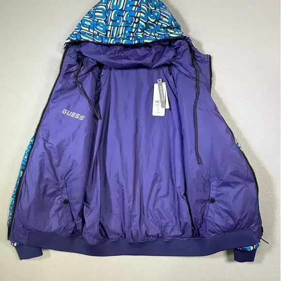 GUESS Men's Eco Elvis Reversible Logo-Print Puffer Jacket purple/blue small $148 - Picture 3 of 13